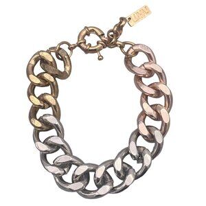 Luv AJ Chunky Chain Bracelet Tri Color Spring Ring Closure 7-8.5 Inch